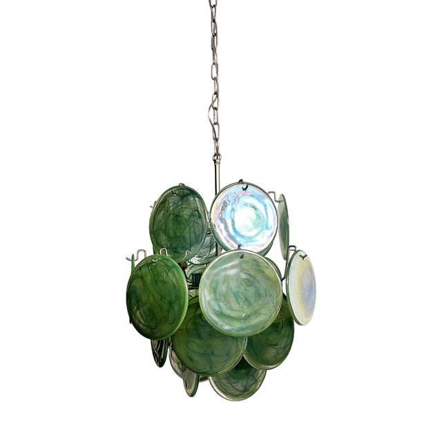 Vintage Italian Green Murano Glass Discs Chandelier, 1990s For Sale