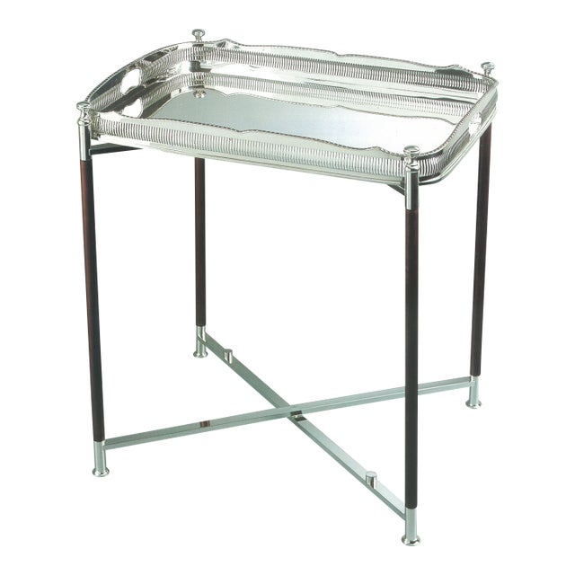 New 1990s New Silver & Wood Collapsible Stand & Tray For Sale