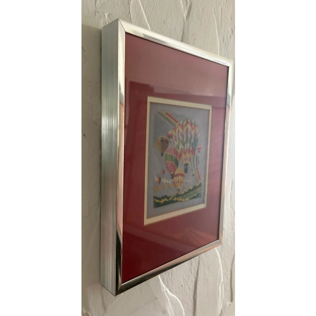 Late 20th Century Folk Art Hot Air Balloons Needlepoint, Framed For Sale - Image 5 of 13