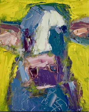 Abstract Cow (Yellow and Purple) Oil Painting