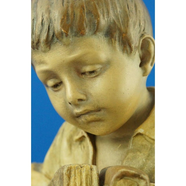 19th Century Terracotta Sculpture Child with Books by Otto Petri for Goldscheider, Austria, 1800s For Sale - Image 12 of 18