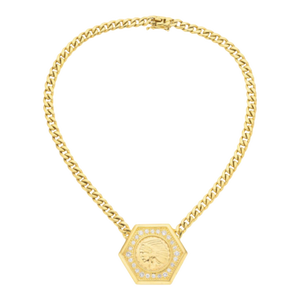1909 Us Indian Head $5 Gold Coin Pendant Necklace, 14k Gold With Diamonds