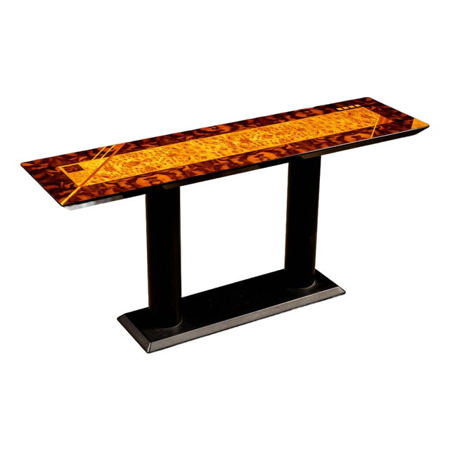 1970s Oscar Dell’Arredamento for Miniforms Burl Wood Console Table For Sale