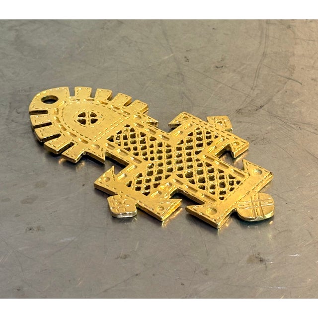 Gayle Clark 1990s Gold Tone Large Ethiopian Coptic Cross Pendant For Sale - Image 4 of 4