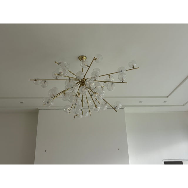 Contemporary Large Custom Glass and Brass Sculptural Chandelier For Sale - Image 3 of 3