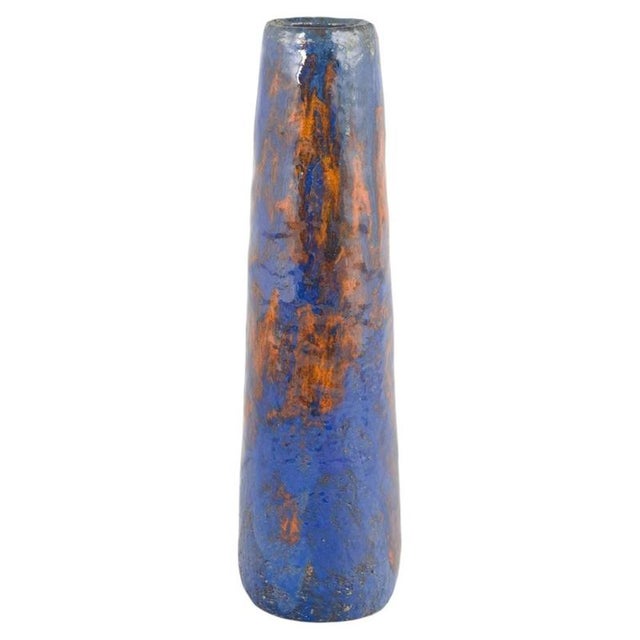 1970s Tall European Blue and Orange Studio Ceramicist Vase, 1979 For Sale - Image 5 of 5