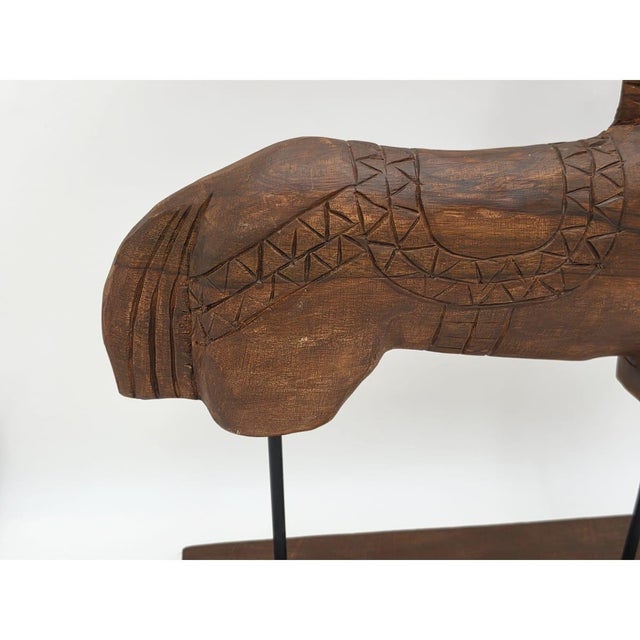 Chestnut Tall Rustic Scandinavian Nordic Style Carved Solid Wood Folk Art Horse Sculpture For Sale - Image 8 of 10