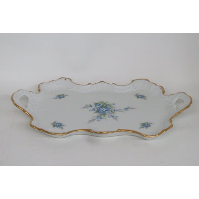 Ceramic Mid 20th Century Limoges Forget Me Not Floral Pattern Floral Dresser Trinket Tray Dish 4532b For Sale - Image 7 of 18