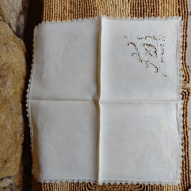 Antique White Vintage Venice Needle Lace Linen Dinner Napkins- Set of 6 For Sale - Image 8 of 10
