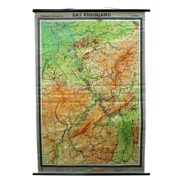 Green Vintage German Rhineland Map Rollable Wall Chart Poster Print For Sale - Image 8 of 8