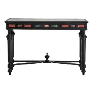 Italian Ebonized Wood + Marble Console Table, 18th Century For Sale