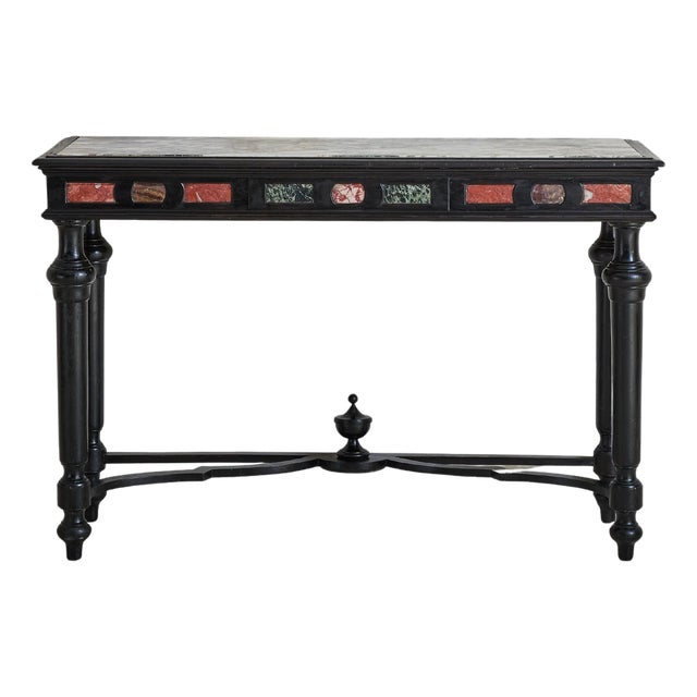 Italian Ebonized Wood + Marble Console Table, 18th Century For Sale