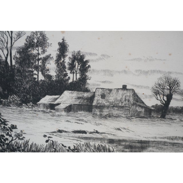 Antique George William Bohde Signed Barn Pond Landscape Etching 31" For Sale - Image 12 of 12