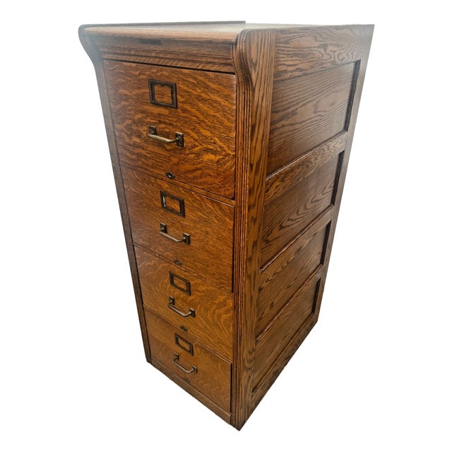Antique Yawman and Erbe Tiger Oak Vertical File Cabinet Arts and Crafts C1910 For Sale