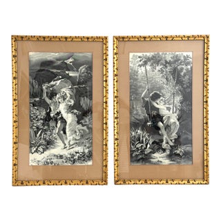 Antique French Neyret Freres Woven Silk Tapestries After p.a. Cot - Framed Pair For Sale