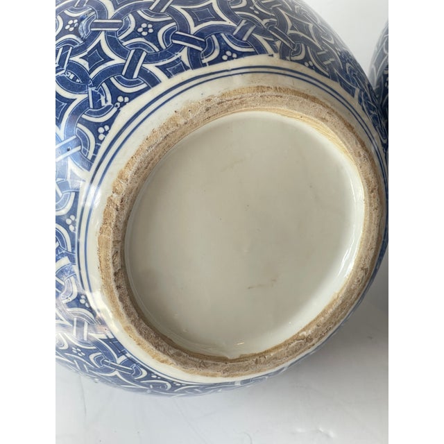 Ceramic Pair Blue & White Porcelain Long Neck Vases, Chinese For Sale - Image 7 of 8