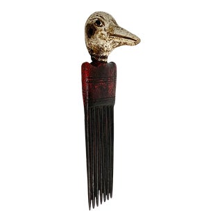 African Baule I.Coast Comb W/ Bird Head Sculpture 9.25 " H For Sale