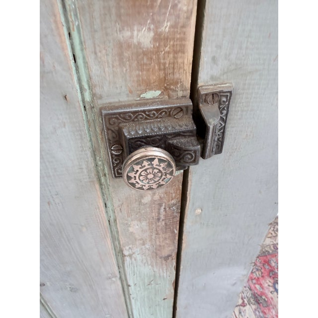 Light Green Antique 19th Century Painted Pine Pantry Cabinet For Sale - Image 8 of 13