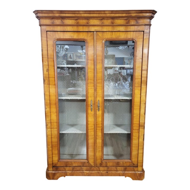 German 19th C Fruitwood Armoire Curio Cabinet Display Vitrine For Sale