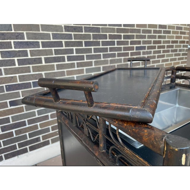 Jason Home & Garden's - Rattan/Cane Wet-Dry Bar W/ Ice Bath for Champagne & Serving Tray (Unmarked) For Sale In Chicago - Image 6 of 8