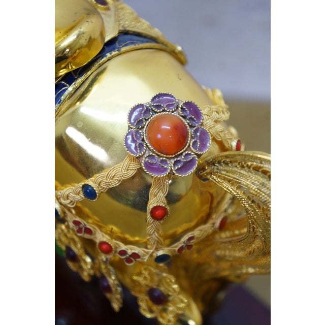 Wood Vintage Chinese Gold Plated Jeweled Tang Horse Sculpture Statue 10" For Sale - Image 7 of 16