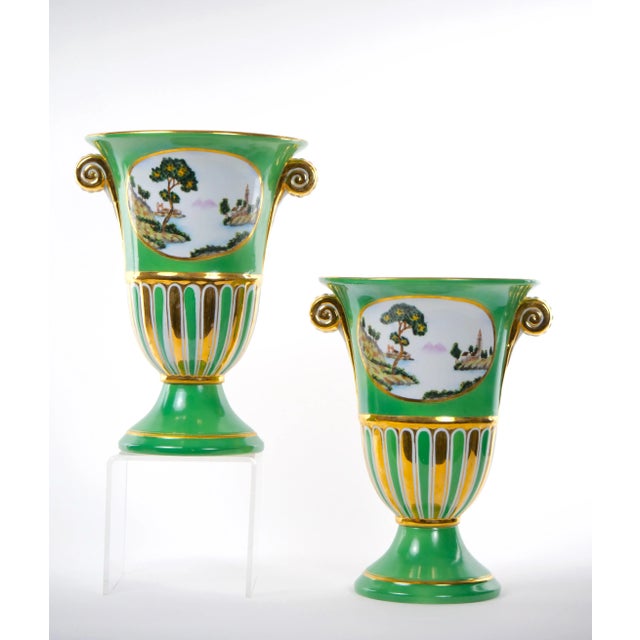 Pair Antique Paris Porcelain Parcel Gilt and Hand Painted Vases For Sale - Image 12 of 13