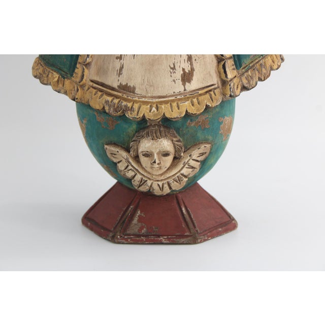 Spanish Antique VTG Hand Carved Wooden Santo, Spanish Colonial Folk Art, 17.5" Tall For Sale - Image 3 of 9