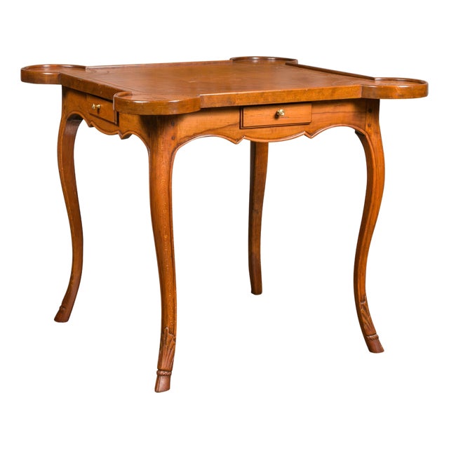 French 1860s Napoleon III Walnut Game Table with Four Drawers and Cabriole Legs For Sale