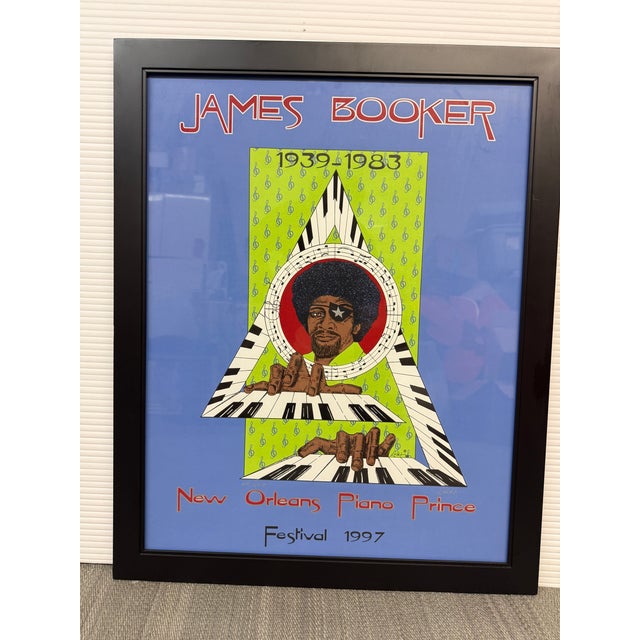 1990s Lolet Boutté Framed James Booker New Orleans Piano Prince Festival Poster Print For Sale - Image 5 of 12