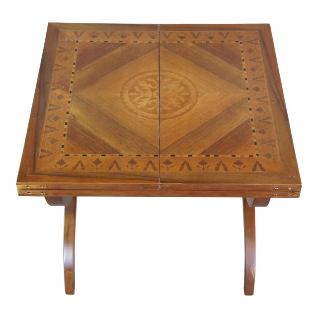Italian Flip Top Walnut & Marquetry Inlay Square Coffee Table For Sale
