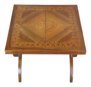 Italian Flip Top Walnut & Marquetry Inlay Square Coffee Table