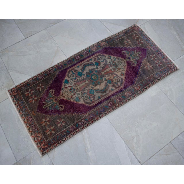 Hand Knotted Small Oushak Rug Faded Mini Rug Mat - 1'8" X 3'6" For Sale - Image 12 of 14