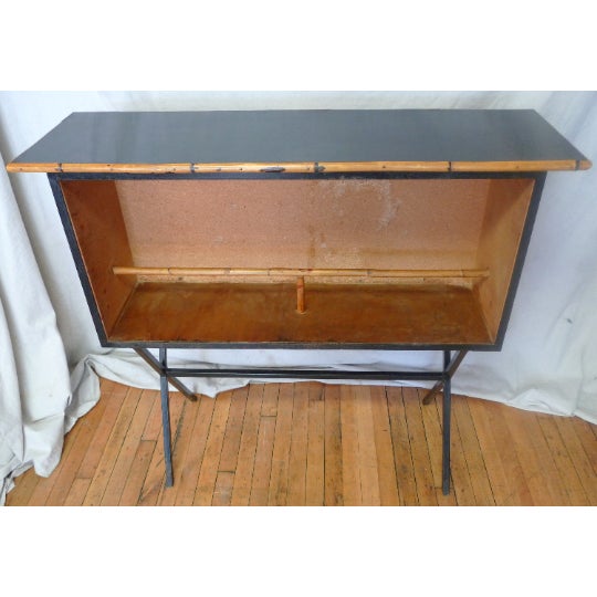 French Portable Tiki Bar Counter With Iron Base, Rattan Frame and