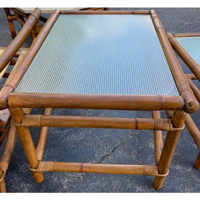 Wood Ficks Reed Palm Beach Regency Nesting Glass Tables For Sale - Image 7 of 11