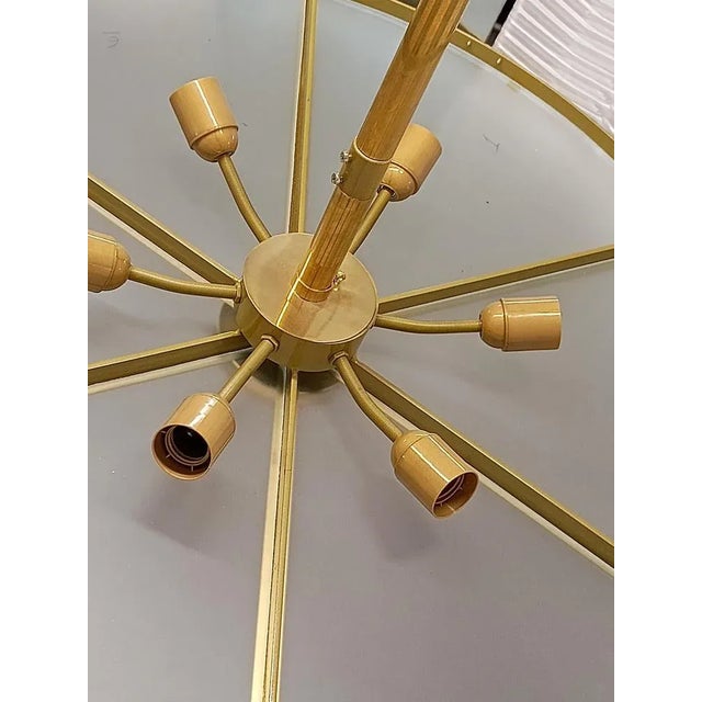 Beige Mid-Century Style Round Murano Art Glass and Brass Pendant Light, 2000s For Sale - Image 8 of 10