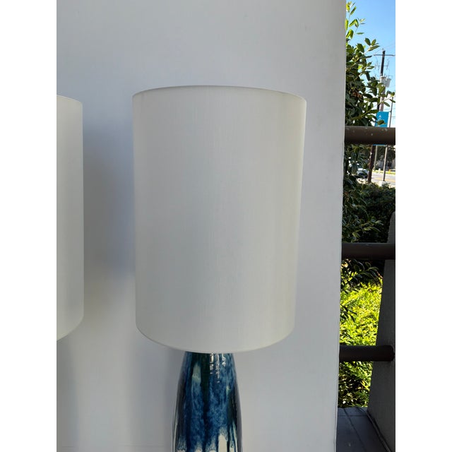 2020s Mid Century Style White & Blue Drip Lamps - Pair. For Sale - Image 5 of 11