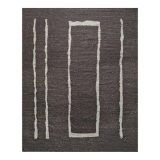 9x12 Talia Delicate Brown Kilim Minimalist Geometric Flatweave Wool Carpet Rug For Sale