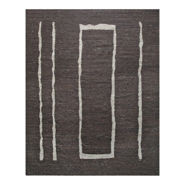 9x12 Talia Delicate Brown Kilim Minimalist Geometric Flatweave Wool Carpet Rug For Sale