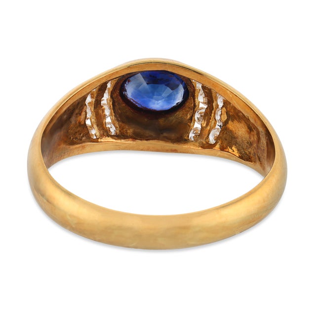 Vintage Sapphire Diamond 18k Yellow Gold Ring, Size 7.5 For Sale In Los Angeles - Image 6 of 6