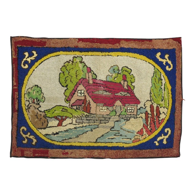 American Hooked Scenic Pictorial Rug For Sale