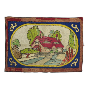 American Hooked Scenic Pictorial Rug