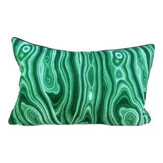 Modern Green Malachite Print Lumbar Pillow For Sale