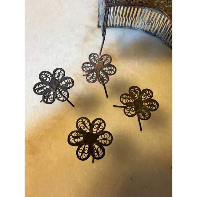 Vintage Silverplated Filigree Miniature Cocktail Bar & Stool Set - 8 Pieces - Daisy Inlay For Sale - Image 11 of 13