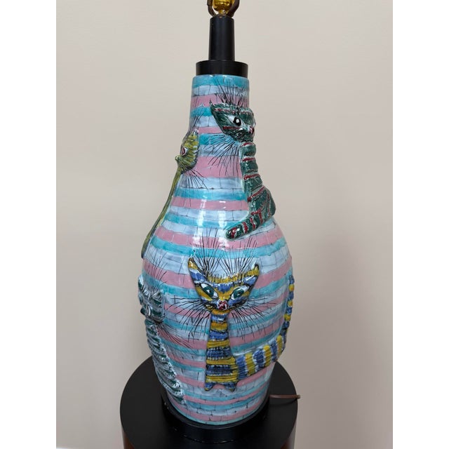 Metal 1960s Italian Large Ceramic Cat Lamp Attributed to San Polo Venice For Sale - Image 7 of 18
