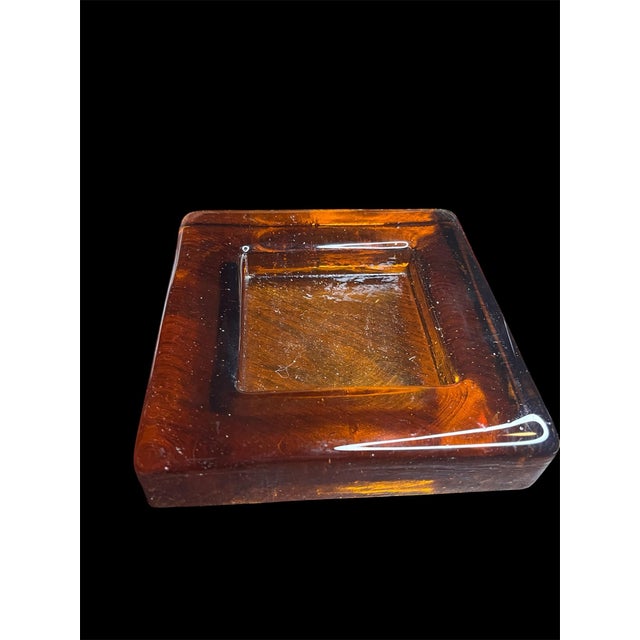 Mid-Century Modern Blenko Style Dark Amber Square Ashtray Trinket Dish Change Holder For Sale In Dallas - Image 6 of 10