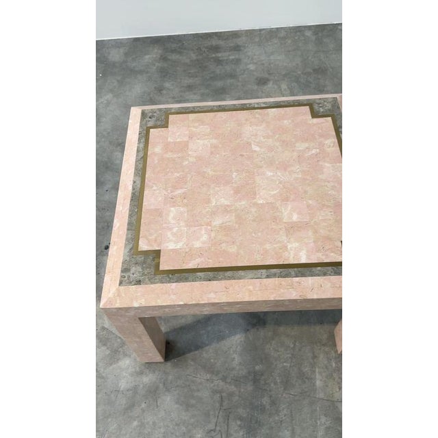 Metal Postmodern Pink Marble Coffee Table with Brass Inlay, Italy, 1980s For Sale - Image 7 of 8