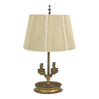 Brass 19th Century Candelabra Mounted as a Table Lamp, Including a String Shade For Sale