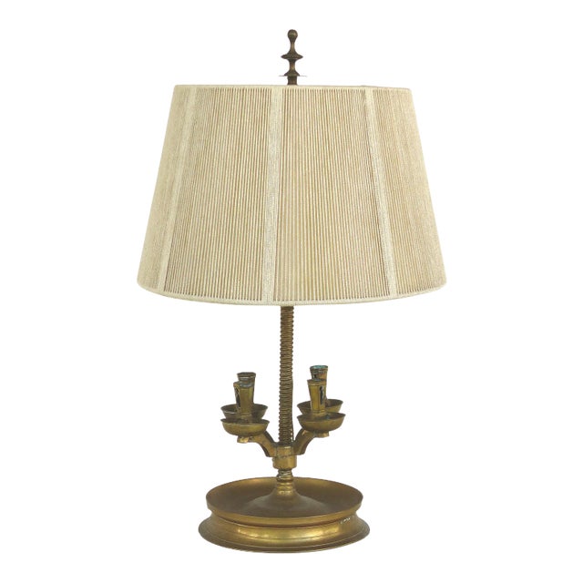 Brass 19th Century Candelabra Mounted as a Table Lamp, Including a String Shade For Sale