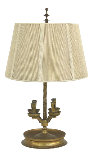 Brass 19th Century Candelabra Mounted as a Table Lamp, Including a String Shade