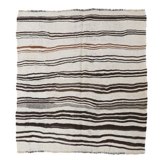 Black White Vintage Hemp Kilim Rug - 6`6″ X 6`1″ For Sale
